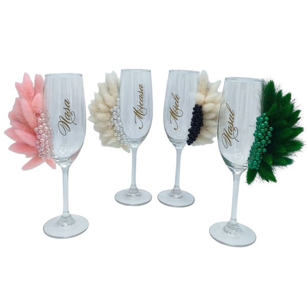 Set 4 pahare nuntă pentru miri & nași, model deosebit cu flori uscate și mărgele - FEIS509004 - imagine 10