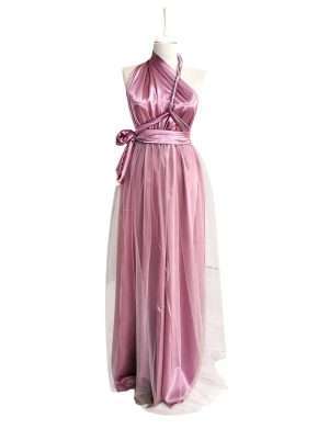 Rochie versatila din satin cu tulle si talie elastica, roz – ACD1022