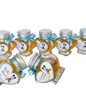 Marturii dulci cu miere, model handmade Iubire bleo Mickey, borcan 90 gr – DSBC001
