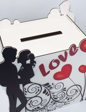 Cutie Dar Nunta, din placaj lemn 33x21x35 cm, decorata Love – ILIF1819