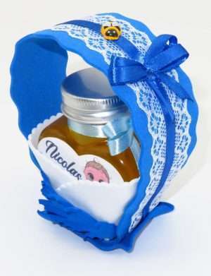 Marturii dulci cu miere, model handmade Cupe cu nectar – albastru bleu, borcan 90 gr – DSBC1673