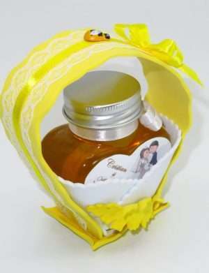 Marturii dulci cu miere, model handmade Cupe cu nectar – galben, borcan 90 gr – DSBC1679