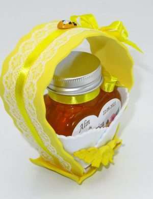 Marturii dulci cu miere, model handmade Cupe cu nectar – galben, borcan 90 gr – DSBC1678