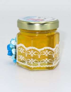Marturii dulci cu miere, model handmade Adiere – albastru, borcan 50 gr – DSBC163