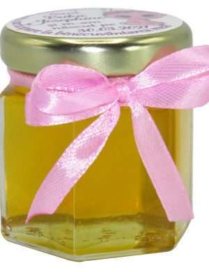 Marturii dulci cu miere, model handmade Iubire – roz, borcan 50 gr – DSBC165
