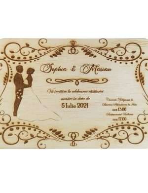 Invitatie nunta din lemn, gravata laser, 10×15 cm, (mostra) SOMIS167