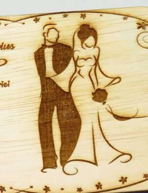 Invitatie nunta din lemn, gravata laser, 10×15 cm, (mostra) SOMIS168