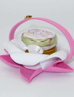 Marturii dulci cu miere, model handmade Bondarel – roz alb, borcan 30 gr – DSBC1915