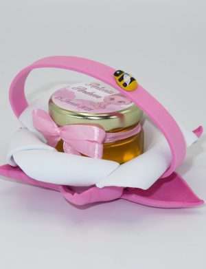 Marturii dulci cu miere, model handmade Bondarel – roz, borcan 30 gr – DSBC198