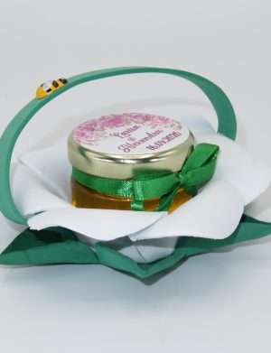 Marturii dulci cu miere, model handmade Bondarel – verde, borcan 30 gr – DSBC199