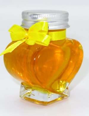 Marturii dulci cu miere, model handmade Iubire – galben, borcan 90 gr – DSBC1632