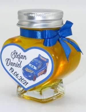 Marturii dulci cu miere, model handmade Iubire – albastru, borcan 90 gr – DSBC1628
