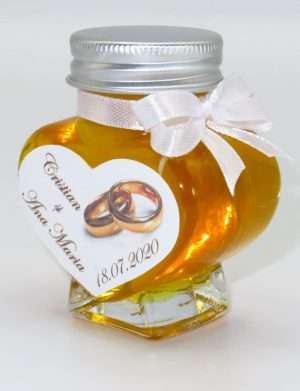 Marturii dulci cu miere, model handmade Iubire – alb, borcan 90 gr – DSBC1635