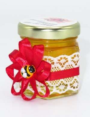 Marturii dulci cu miere, model handmade Rafinament – rosu, borcan 50 gr – DSBC16147