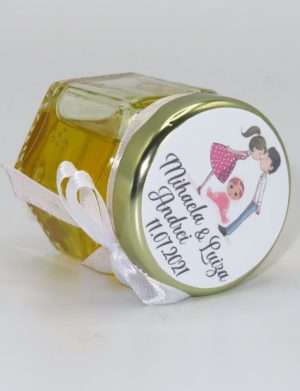 Marturii dulci cu miere, model handmade Iubire – alb, borcan 50 gr – DSBC1666