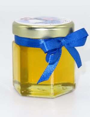 Marturii dulci cu miere, model handmade Iubire – albastru, borcan 50 gr – DSBC1660