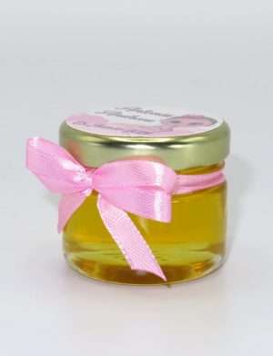 Marturii dulci cu miere, model handmade Iubire – roz, borcan 30 gr – DSBC168