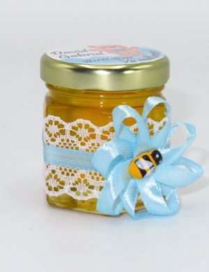 Marturii dulci cu miere, model handmade Rafinament – bleo, borcan 50 gr – DSBC1612