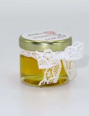 Marturii dulci cu miere, model handmade Eleganta – alb, borcan 30 gr – DSBC1613