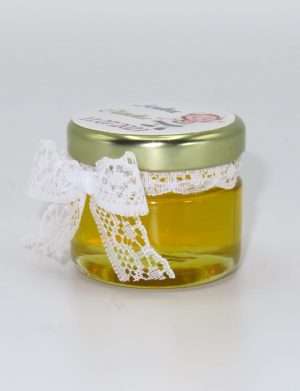 Marturii dulci cu miere, model handmade Eleganta – alb, borcan 30 gr – DSBC1613