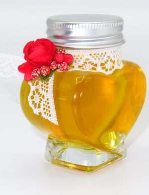 Marturii dulci cu miere, model handmade Adiere – rosu, borcan 90 gr – DSBC1627