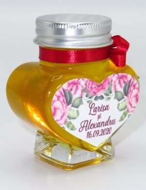 Marturii dulci cu miere, model handmade Iubire – rosu, borcan 90 gr – DSBC1631