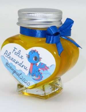 Marturii dulci cu miere, model handmade Iubire – albastru, borcan 90 gr – DSBC1620