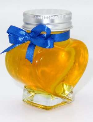 Marturii dulci cu miere, model handmade Iubire – albastru, borcan 90 gr – DSBC1620