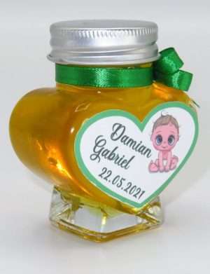 Marturii dulci cu miere, model handmade Iubire – verde, borcan 90 gr – DSBC1621