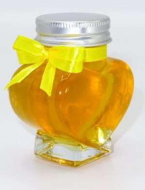 Marturii dulci cu miere, model handmade Iubire – galben, borcan 90 gr – DSBC1665