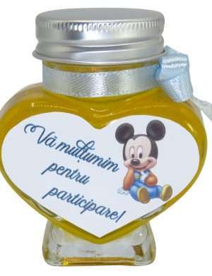 Marturii dulci cu miere, model handmade Iubire – bleu baby Mickey, borcan 90 gr – SDSBC1614
