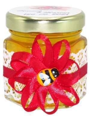 Marturii dulci cu miere, model handmade Rafinament – rosu, borcan 50 gr – DSBC16147