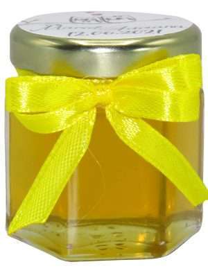 Marturii dulci cu miere, model handmade Iubire – galben, borcan 50 gr – DSBC1656