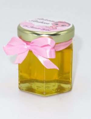 Marturii dulci cu miere, model handmade Iubire – roz, borcan 50 gr – DSBC1698